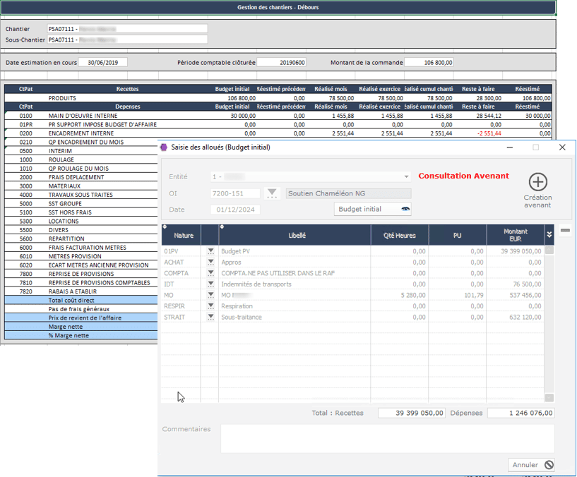 Budget d'affaires dans logiciel ERP HexaOpale