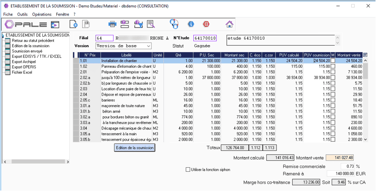 étude complète dans le logiciel ERP HexaOpale
