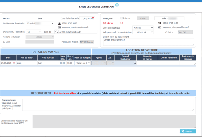 Saisie des ordres de mission dans le logiciel ERP HexaOpale